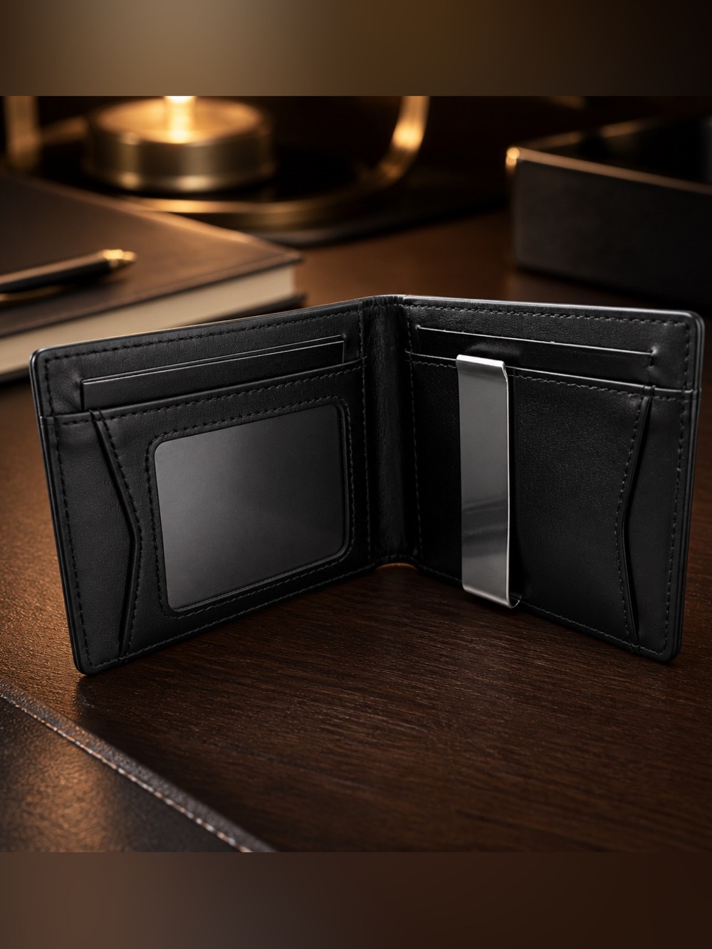 Black Carbon-Texture Money Clip Wallet for Men - Picture 2 of 3
